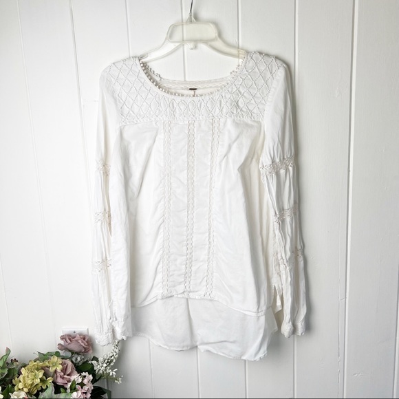 - Free People White Crocheted snd Beaded BoHo Top - Picture 2 of 13